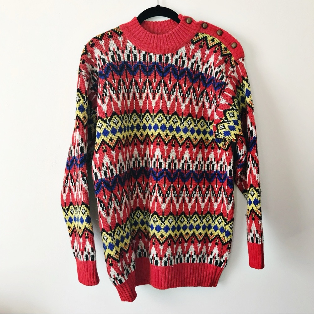Vintage 90s Tommy Hilfiger Mens Wool Fair Isle Sweater Small Crewneck Pullover